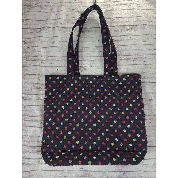 Verra Bradley Black Polka Dot Purse ROSE Print Lining - Picture 3 of 8